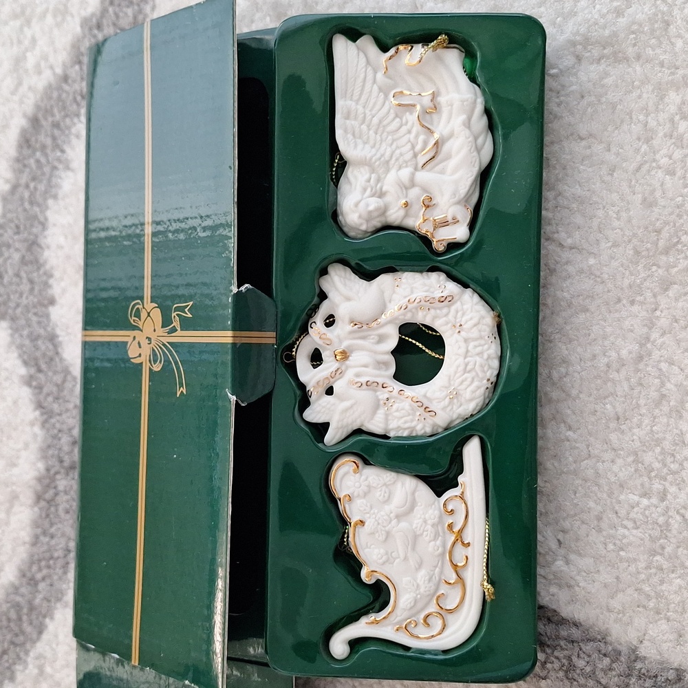 NEW Vintage AVON Bisque Gold Ornaments Set of 3